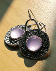 Boho earrings with purple stones in sterling silver
