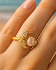 Adjustable Crystal Tail Gold Ring