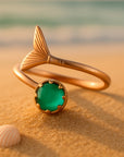 Adjustable Tail Green Stone Gold Ring
