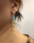 Blue Stone Cross Earrings