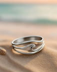 Ocean Wavy Layered Silvered Ring