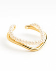 Adjustable Wavy Pearl Gold Ring