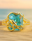 Dolphin Blue Crystal Gold Ring