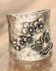 Bee Flower Butterfly Wide Band Ring