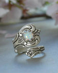 White Opal Spoon Adjustable Ring