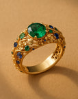 Green & Blue Crystal Gold Ring