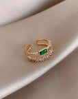 Adjustable Emerald Ring with Zirconia in Gold