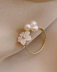 White Blossom Ring with Pearls in Gold