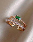 Adjustable Emerald Ring with Zirconia in Gold