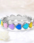 Rainbow Hearts Ring in 925 Sterling Silver and Hand Painted Enamel