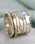 Star and Moon Moonstone Spinner Ring