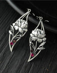 Boho Floral Earrings with Crystals in Sterling Silver