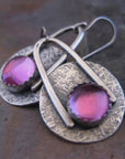 Boho earrings with purple stones in sterling silver