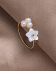 White Blossom Ring with Pearls in Gold