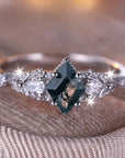 Moss Agate Stone Bright Silver Ring