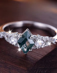 Moss Agate Stone Bright Silver Ring
