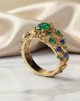 Green & Blue Crystal Gold Ring