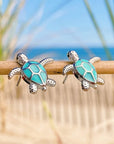 Sea Turtle Earrings in Opal and Silver