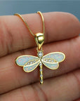 Dragonfly Necklace in Gold with Opal