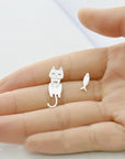 Silver Climbing Kitty Earring