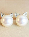 Earrings Kittens with Cultured Pearls and Silver