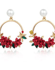 Flower and Pearl Earrings in Gold