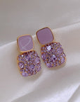 Luxury Purple Earrings with Zirconia Inlay