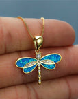 Dragonfly Necklace in Gold with Opal