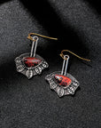 Red Stone Irregular Earrings in Silver