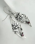 Boho Floral Earrings with Crystals in Sterling Silver