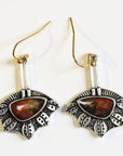 Red Stone Irregular Earrings in Silver