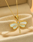 Dragonfly Necklace in Gold with Opal