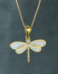 Dragonfly Necklace in Gold with Opal