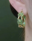 Elegant Twisted Green Zirconia Hoop Earrings