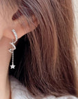 Silver Dangling Star Zirconia Earrings