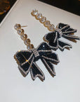 Black Bow Zirconia Dangle Earrings