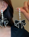 Black Bow Zirconia Dangle Earrings