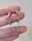 Silver Dangling Star Zirconia Earrings