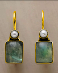 Vintage Green Stone Inlaid Pearl Earrings