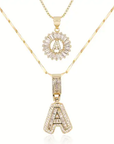 Pave letter initial necklace set | White Gold
