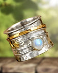 Star and Moon Moonstone Spinner Ring