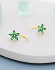 Emerald Green Flower Huggie Hoop Earrings