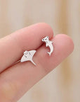 Mismatched Kawaii Hammerhead Shark and Manta Ray Stud Earrings