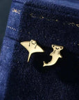 Mismatched Kawaii Hammerhead Shark and Manta Ray Stud Earrings