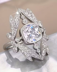Silver Leaf Halo Ring