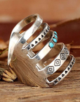Bohemian Openwork Carved Turquoise Ring