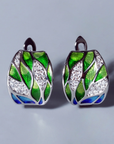 Vintage Green Enamel Zirconia Earrings