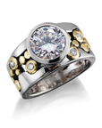 Vintage Inlaid Zirconia Gold & Silver Ring