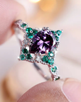 Green & Violet Round Zirconia Silver Ring