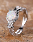 White Opal Rounded Sparkling Ring